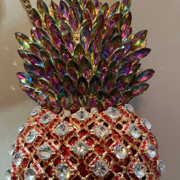 PINEAPPLE | Rhinestone Evening Clutch Purse with Gold chain-Vintage - Picture 13 of 13